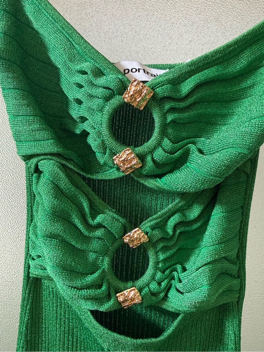 SELF PORTRAIT Cutout Ribbed Knit Lurex Midi Dress in Green Sz S - Picture 7 of 9